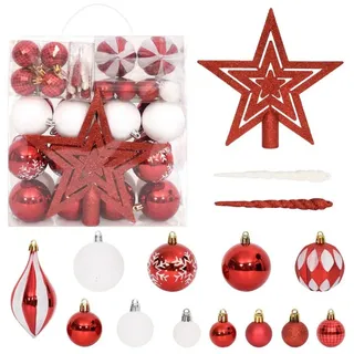 furnicato Weihnachtsbaumkugel 64-tlg. Weihnachtskugel-Set Rot und Weiß (1 St), Bruchsichere Baumschmuck-Dekoration mit Box und Stern-Baumspitze rot