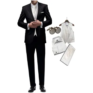 Hochzeitsanzug 8 TLG Set Freiherr v. Falkenhausen schwarz Slim fit Anzug zur Hochzeit mit Weste Elfenbein Ivory Paket - 26