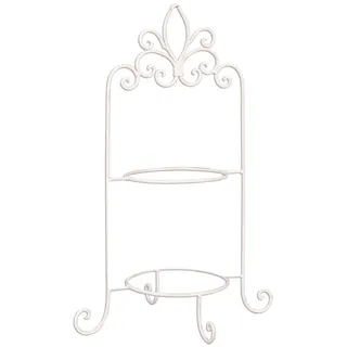 Clayre & Eef Etagere für 2 Teller W4Y0226W 38*30*57 cm - Weiß Eisen Tortenplatte Kuchenplatte Iron - Weiß