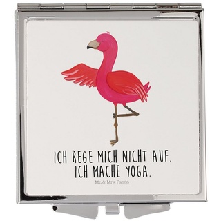 Mr. & Mrs. Panda Kosmetikspiegel »Flamingo Yoga - Weiß - Geschenk, Yoga-Übung, Yoga Urlaub, silber, Yog« (1-St) weiß