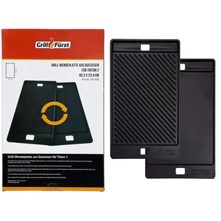 Grillfürst Universal Gusseisenplatte Grill 43,5 x 23,5 cm - massive Gusseisen Grillplatte mit großen Griffen, Gussplatte beidseitig verwendbar, geeignet für Landmann Triton 2