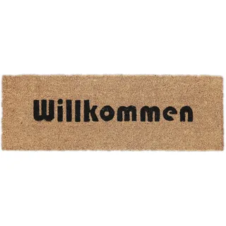 Relaxdays Fußmatte Kokos, Willkommen, 75x25 cm, schmaler Türvorleger, innen & außen, rutschfest, wetterfest, Natur