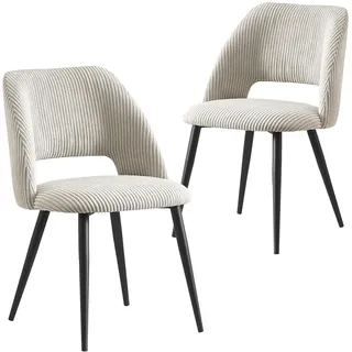 B&D home® Esszimmerstuhl Vicky 2er Set – Polsterstuhl aus hochwertigem Kordsamt in Hellgrau, ergonomisch & stabil, Metallbeine Schwarz, modern Industrial Design für Esszimmer, Küche & Büro