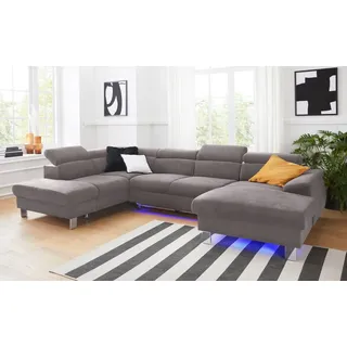 COTTA Wohnlandschaft Komaris U-Form, B: 320 cm, mit Kopfteilverstellung, optional Schlaffunktion, Bettkasten & Licht grau