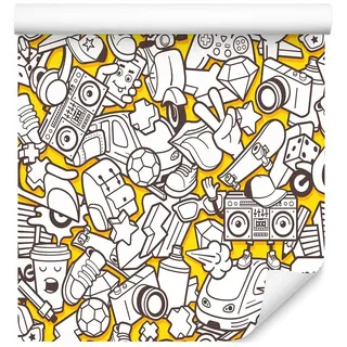 Muralo Tapete 10m Rolle Vlies Tapete Graffiti Stadt Jugend Pop-Art Musik Sport Vliestapete 1000 x 53cm Wand Tapete Wohnzimmer Schlafzimmer Moderne Wanddeko Wand Dekoration