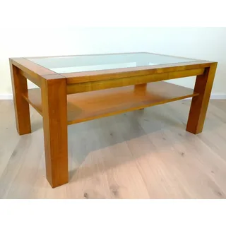 Couchtisch Kirschbaum massiv  130 x 75 x 57cm (LxBxH) mit Glasplatte und Ablage