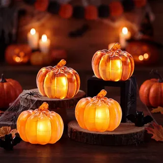 Begonia 4 Stück Led Herbstdeko Kürbis Deko, Herbst Deko Kürbis Laterne | Kürbis Deko ,Herbst Dekoration Halloween Deko Kürbis Beleuchtet, Für Tischdeko,Halloween,Thanksgiving,Garten Party Deko