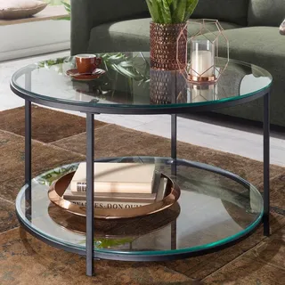 FineBuy Couchtisch Rund Transparent Glas 80 x 80 x 45 cm