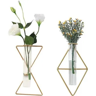 Wandvase Set 2er Geometrisch - Transparent mit Goldakzenten
