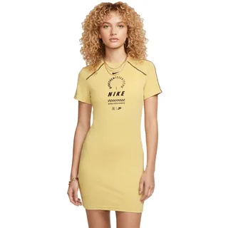 sportliches NIKE Damen Kurzarm-Kleid mit Logo-Print Baumwoll-Kleid HF5955-700 Gelb - M