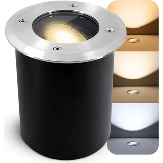 SSC-LUXon Bodeneinbaustrahler Edelstahl, Glas, Kunststoff schwenkbar IP67 mit LED GU10 3W warmweiß Silber