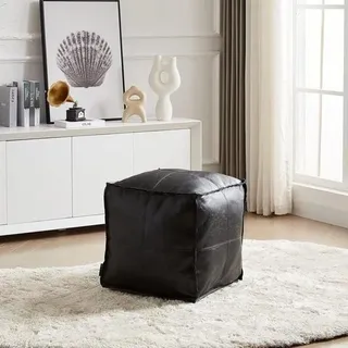 Quadratischer Pouf - Aufbewahrungslösung - 44 cm - Schwarz - wasserdichtes Leder - Schwarz