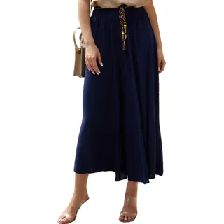 Och Bella Hosenrock Damen Lang mit hoher Taille - Aus extrem weichem, luftigem Material Hosen Damen - Lässige Hosen Damen High Waist Perfekt für die kommende Sommersaison (Dunkelblau, S) - S