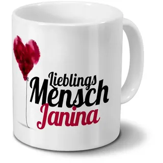 printplanet Tasse mit Namen Janina - Motiv Lieblingsmensch - Namenstasse, Kaffeebecher, Mug, Becher, Kaffeetasse - Farbe Weiß