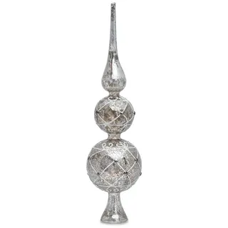 SIKORA SP4S große ausgefallene Christbaumspitze aus irisierendem Klar Glas mit Antik Silber Dekor