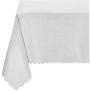 BEAUTEX Damast Tischdecke Ornamente eckig 130x260 Weiß bügelfrei
