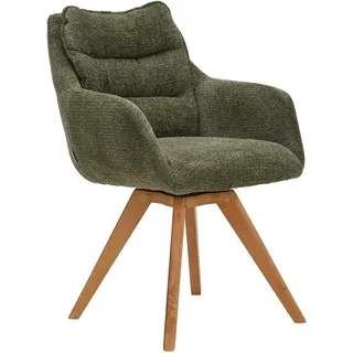 Linea Natura Armlehnstuhl, Grün, Eiche, Holz, Textil, Eiche, vollmassiv, eckig, konisch, 59x86x69.5 cm, Sitzfläche 180° drehbar, automatische Rückholfunktion, Stoffauswahl, Typenauswahl, Gestellauswahl, Esszimmer, Stühle, Esszimmerstühle, Armlehnenstühle