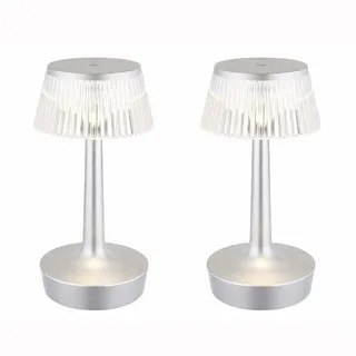 Akku Tischleuchte Kristall Tischlampe CCT dimmbar Nachttischleuchte Touchdimmer, silber, LED 0,7W 90Lm warmweiß, DxH 12x23 cm, 2er Set