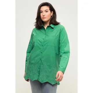 Studio Untold Hemdbluse Hemd oversized Saum-Stickerei Hemdkragen Langarm grün 58/60