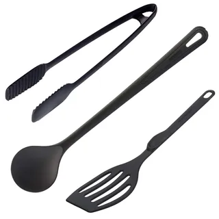 Westmark Küchenhelfer-Set, 3-tlg, Pfannenwender, Rührlöffel und Brat-/Servierzange, Zum Wenden, Rühren und Servieren, Kunststoff, Schwarz, 286922E6