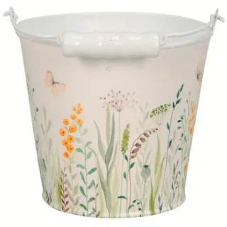 finehomegarden Blumentopf Eimer Metall mit Henkel Blumenwiese Pflanztopf weiß/bunt Übertopf (1 St), Pflanzgefäß H11+12+14cm 3Größen wählbar / Paket weiß Ø 13 cm x 13 cm x 12 cm x 12 cm