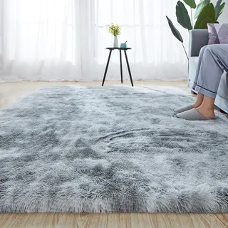 Flauschiger Teppich Teppich Shaggy 130 x 250 cm Flauschig, Weich, Pflegeleicht, Anti-Rutsch, Waschbar Hochflorteppich Shaggy Hochflor Teppich Wohnzimmer für Wohnzimmer, Schlafzimmer, Wasser Grau