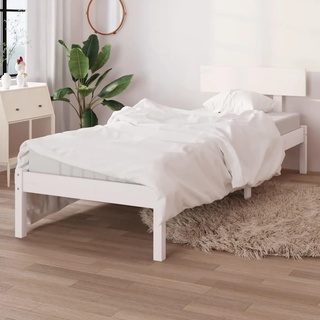 Tidyard Massivholzbett Holzbett Bettrahmen mit Lattenrost Futonbett Bettgestell Einzelbett Jugendbett Betten Weiß Kiefer 90x200 cm