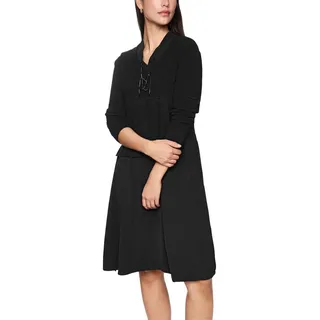 Marc Cain Midikleid Check it Up Premium Damenmode sportiv, mit Kordelzug, V-Ausschnitt, Rock mit Seitenschlitzen schwarz 4 (40)