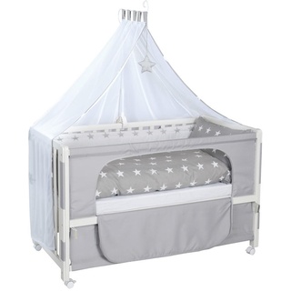 Roba Gitterbett-Komplettset Room Bed Little Stars, Grau, Weiß, Holz, Textil, Stern, Höhe ca. 8 cm, Füllung: Polyester, 60x120 cm, als Beistellbett verwendbar, höhenverstellbar, Lattenrost inklusive, Babymöbel, Babybetten
