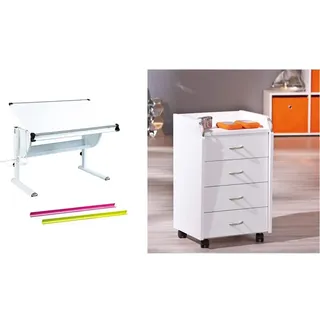 Inter Link Ergonomischer Kinderschreibtisch in 3 Farben weiß & Rollcontainer Bürocontainer Rollschrank Schubladenkommode Büroschrank KF-Board Weiss, 40 x 36 x 65 cm
