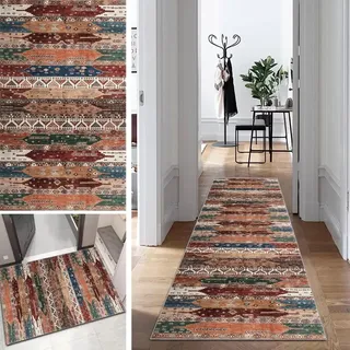 Mogetal Boho Läufer Teppich Flur Lang Vintage Klassisch Abstrakte rutschfest Waschbar 40x60cm Modern Dauerhaft Läuferteppich TeppichLäufer Küchen Korridor Polyester Anpassbar Meterware