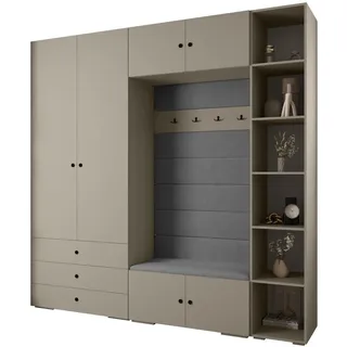 Abiks Möbel Garderoben-Set, Kaschmir, Grau, Schwarz, Holz, Nachbildung, 2-Sitzer, 13 Fächer, 240x236.7x47 cm, Garderobe, Garderoben-Sets & Serien, Garderoben-Sets