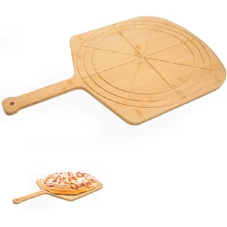 Loftern Pizzaschieber aus Holz, 35,6 cm, mit gravierten Größen – Mehrzweck-Pizzaschneidebrett aus Bambus, Pizzaschieber, Pizzaschaufel und Servierbrett mit Größen- und Schneideanleitung