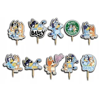 Festivalartikel Tortenstecker BLUEY Topper Set 10 Stk Geburstag Torten Deko Kuchen Junge blau|weiß