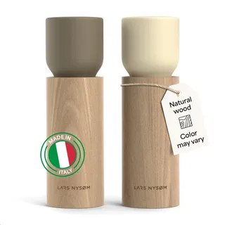 LARS NYSØM Salz und Pfeffermühle Holz Set - Manuelle Salz- und Pfeffermühle mit Keramikmahlwerk - Große Pfeffermühle & Salzmühle für Grobes Salz - Gewürzmühle für Küche oder Tisch (Brown/Beige)