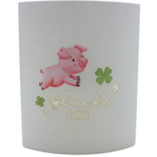 Poesielicht / Nachtlicht / Dekolicht / Nachttischlampe / Leuchte mit LED-Beleuchtung und Timerfunktion, Batteriebetrieben, Motiv: Schwein Glückslicht, aus Hartfaserstoff, weiß, L/B/H 13 x 5 x 16 cm.