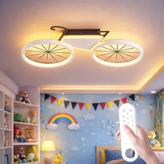 Epochglo Kinder Deckenlampe Fahrrad LED mit Fernbedienung 32W 3200LM, Dimmbar 3000K-6500K, Timer & Nachtlicht, Deckenleuchte Kinderzimmer Jungen Mädchen, Kreative Fahrrad Lampe mit Speicherfunktion