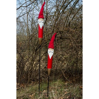 Wohnando Dekofigur Weihnachtsmann Gartenstecker 2er Set aus Metall, robust, für draußen rot
