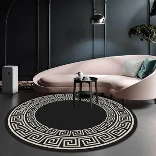 SRTJURFG Teppiche Modern Designer Runden Groß Einfaches geometrisches Muster des Retro-chinesischen Stils schwarz und weiß für Wohnzimmer Kinderteppiche Runden Groß Schutzmatten ø 40CM