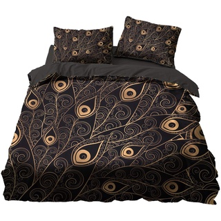 Bettwäsche Set Schwarz Gold Braun Bettbezug für Männer, Zebra gestreifte Ananas Mandala Ethnische Böhmische Blume Pfauenfeder Ripple Print Bettbezug und Kissenbezug (Color 3, 200 x 200 cm)