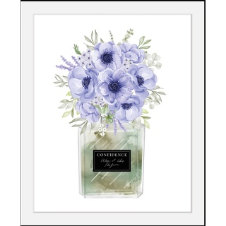 Bild mit Rahmen MY HOME "Blumen Parfüm - Gerahmter Digitaldruck Wandbild" Bilder Gr. B/H: 50 cm x 70 cm, Wandbild Hochformat, 1 St., bunt (blau, grün) Bilder mit Rahmen