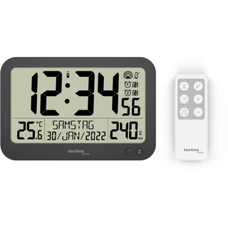 technoline WS8026 Digitale Funkuhr mit Fernbedienung, Bürouhr, Meeting-Uhr, Funkuhr mit Temperaturanzeige, Timer bis 240 min, kleine Uhr, 22,3 x 14,8 cm
