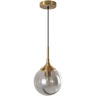 KCO Lighting Moderne kleine Gold-Pendelleuchte, 18 cm, rauchgraue Glaskugel | E26 Verstellbare Hängelampe für schräge Decken, Mitte des Jahrhunderts Messing Deckenleuchte für Kücheninsel Spüle Esstisch