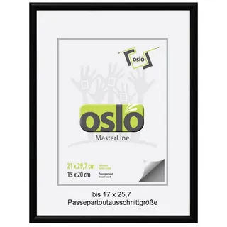 Oslo MasterLine Einzelrahmen Bilderrahmen 21 x 30 cm Holz Echt-Glas Urkundenformat 21x29,7 DIN A4, schwarz exakt A4 21x29,7 schmales Profil FSC mit stabilem Aufsteller schwarz
