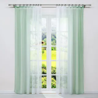SCHOAL Gardinen mit Kräuselband Transparente Vorhänge Voile Fensterschal Modern Gardinenschal Farbverlauf 2 Stück BxH 140x265cm Grün