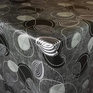 KEVKUS Wachstuch Tischdecke Meterware 01257-03 Kreise Modern Linien grau wählbar in eckig rund oval (Rand: Schnittkante (ohne Einfassung), 110 x 260 cm eckig Biertisch XXL)