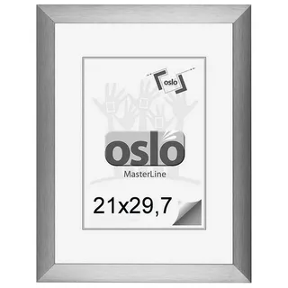 Oslo MasterLine Einzelrahmen Bilderrahmen Fotorahmen 21 x 30 Urkundenformat DIN A4 exakt 21 x 29,7, Urkundenrahmen Aluminium stahl (graphit) Echtglas stabiler Aufsteller grau