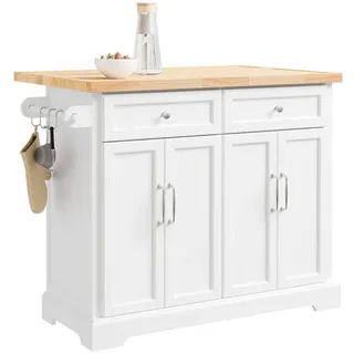 SoBuy FKW71-WN Küchenwagen mit Rollen mit Arbeitsplatte Servierwagen Holz weiß BHT ca.: 115x92x46-71cm