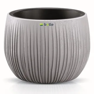 Botle Blumentopf Betonimitation mit Wellendesign + Innentopf /18x13,5cm Beton/Betonoptik Inkl. Einlegeboden Indoor Outdoor Blumenkasten Pflanzkübel
