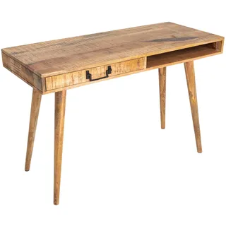 invicta INTERIOR Massiver Schreibtisch Retro 120cm Mangoholz Bürotisch mit Schublade Konsolentisch Konsole Schminktisch